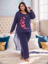 PIJAMA INVERNO Plus Size Malha Macia confortavél SILKADO TAM 46 AO 60 Cor:marinhoTamanho:46/48