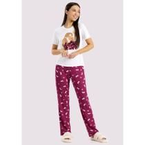 Pijama Juvenil Feminino Lunender em Malha Viscose com Elastano Branco/Roxo