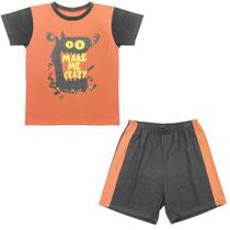 Pijama Juvenil Look Jeans Monstro Curto - LARANJA - 10 Pijama Juvenil Look Jeans Monstro Curto - LARANJA - 10