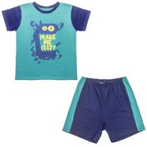 Pijama Juvenil Look Jeans Monstro Curto - VERDE - 6 Pijama Juvenil Look Jeans Monstro Curto - VERDE - 6