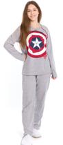 Pijama Juvenil Menina Capitão América Cinza Estilo Urban - Coleção Família Pijama Juvenil Menina Capitão América Cinza Estilo Urban - Coleção Família