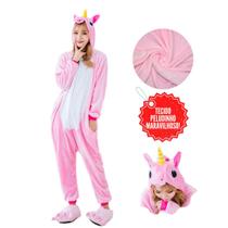 Pijama Kigurumi Adulto Unicórnio Rosa Fantasia Cosplay Pelúcia Macacão com Capuz Confortável