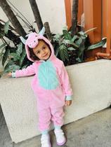 Pijama Kigurumi Fleece Macacão Infantil Unicornio Rosa Feminino Meninas Original