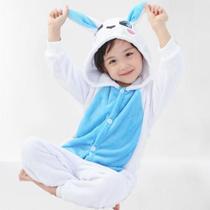 Pijama Kigurumi Macacão Coelho Branco Com Azul Infantil - Fantasy londres