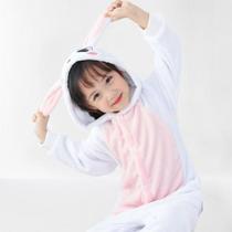 Pijama Kigurumi Macacão Coelho Branco Com Rosa Infantil