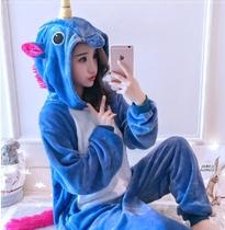 Pijama Kigurumi Unicórnio Azul Marinho Macacão Unissex com Capuz - Amo kigurumi