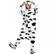 Pijama Kigurumi Vaca Vaquinha Confortável Macacão com Capuz Fleece Pelinho Fantasia