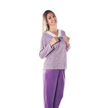 Pijama Longo a Feminino com Detalhe em Renda e laço