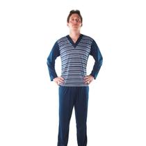 Pijama Longo Adulto Linha Masculino Azul Marinho Listrado