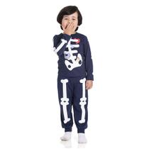 Pijama Longo Brilha no Escuro Camiseta Manga Longa Calça Punho Esqueleto Space Tam 1 ao 10 Infantil