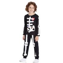 Pijama Longo Brilha no Escuro Camiseta Manga Longa Calça Punho Esqueleto Space Tam 1 ao 10 Infantil