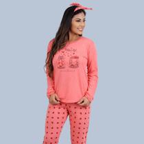 Pijama Longo Coração Poliviscose Cia do Corpo 4695