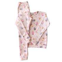 Pijama Longo De Frio De Inverno Infantil Canelado Fleece Sorvete Rosa - Tam. 08