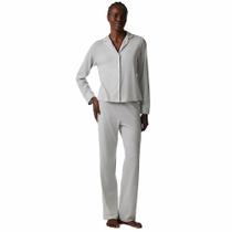 Pijama Longo Feminino Americano Botões Hering - Cinza Pijama Longo Feminino Americano Botões Hering - Cinza