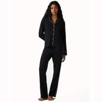 Pijama Longo Feminino Americano Botões Hering - Preto Pijama Longo Feminino Americano Botões Hering - Preto