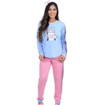 Pijama Longo Feminino Cia do Corpo 4678 Gatinho
