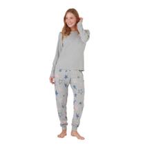 Pijama Longo Feminino Estrela Malwee (6518) - Cinza/Algodão