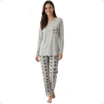 Pijama Longo Feminino Inverno Malha Pv Estampado P ao GG Cor:CinzaTamanho:GG Pijama Longo Feminino Inverno Malha Pv Estampado P ao GG Cor:CinzaTamanho:GG