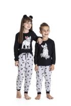 Pijama Longo Feminino Juvenil - Família Bulldog Preto