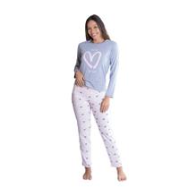 Pijama Longo Feminino Love Mescla malha 100% algodão