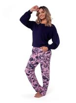 Pijama longo feminino podiun 225127 viscolycra gola careca manga bufante floral com bolso t. p/gg Pijama longo feminino podiun 225127 viscolycra gola careca manga bufante floral com bolso t. p/gg