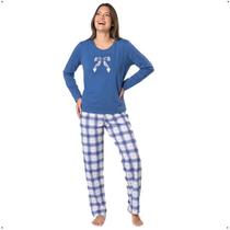 Pijama Longo Feminino Xadrez DeMillus 285412 Inverno Algodão Pijama Longo Feminino Xadrez DeMillus 285412 Inverno Algodão