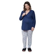 Pijama Longo Gestante Plus Size com Botões estampa Snoopy Linda Gestante