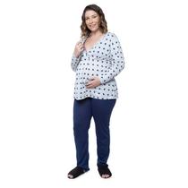 Pijama Longo Grávida Plus Size Amamentação Mescla Coração Linda Gestante