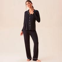 Pijama Longo Hope Flora Viscose In26 Preto Feminino Pijama Longo Hope Flora Viscose In26 Preto Feminino