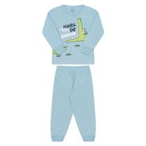 Pijama Longo Infantil Bicho Bagunça Estampado Azul Claro e Azul Marinho