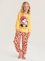 Pijama Longo Infantil Menina Amarelo Blusa e Calça Pinguim Sonhador