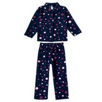 Pijama Longo Infantil Menina em Soft Bolinhas Marinho Tip Top