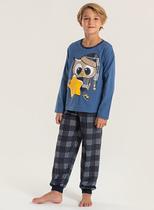 Pijama Longo Infantil Menino Azul Blusa e Calça Corujinha Noturna