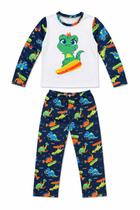 Pijama Longo Infantil Menino Dino Skatista em Suede Cor:BrancoTamanho:12 Pijama Longo Infantil Menino Dino Skatista em Suede Cor:BrancoTamanho:12