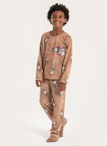 Pijama Longo Infantil Menino Marrom Blusa e Calça Ursinho com Boné