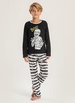 Pijama Longo Infantil Menino Preto Blusa e Calça Mumia