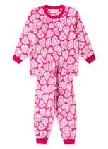 Pijama Longo Infantil Peluciado Fleece Menina Pink Corações