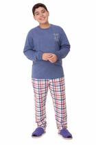 Pijama Longo Juvenil Menino Xadrez Azul Heart Hug Inverno -