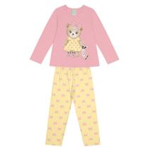 Pijama Longo KYLY Brilha no Escuro Infnatil Menina Ursinha Infantil Roupa de Dormir Feminino Tam 4 a 12