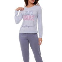 Pijama Longo Love Azul Doce Luar 5220