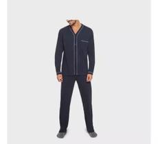 Pijama Longo Lupo Abotoado Liso Masculino Marinho 28005 GG Pijama Longo Lupo Abotoado Liso Masculino Marinho 28005 GG