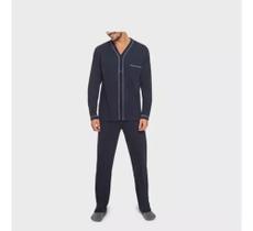 Pijama Longo Lupo Abotoado Liso Masculino Marinho 28005 M