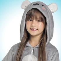 Pijama longo macacão plush kigurumi coala cinza claro plush meninas -fakini