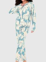 Pijama Longo Malwee 1000126862 Feminino Estampado Meia Malha Texturizada T. P/GG