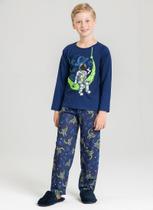 Pijama Longo Marinho Infantil Menino Astronauta na Lua