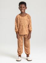 Pijama Longo Marrom Infantil Menino Era dos Dinossauros