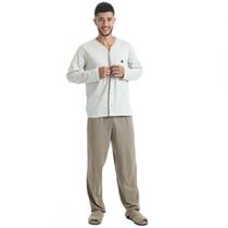 Pijama Longo Masculino de Botões em Malha - Caqui - GG Pijama Longo Masculino de Botões em Malha - Caqui - GG
