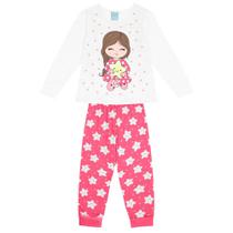 Pijama Longo Menina Kyly Algodão Brilha no escuro branco/rosa