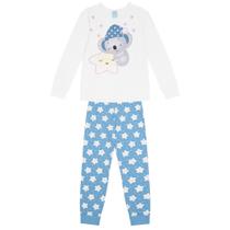 Pijama Longo Menina Kyly em Algodão Brilha no Escuro Branco/Azul