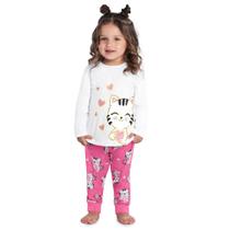 Pijama Longo Menina Kyly em Algodão Brilha no Escuro Branco/Rosa